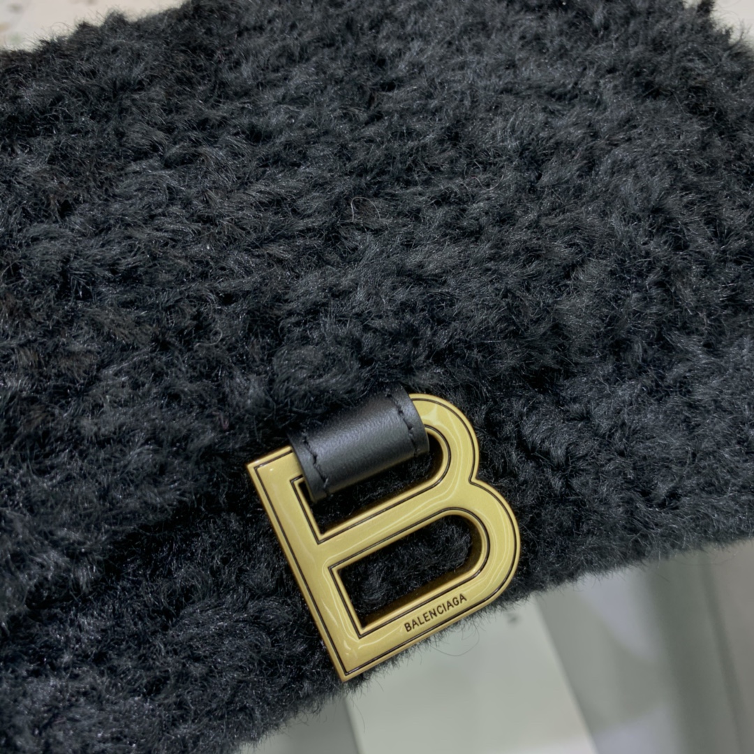 Ba1en*iaga Furry Hourglass Small Handbag With Strap In Black For Women 9.4in/24cm 676365210FU1000