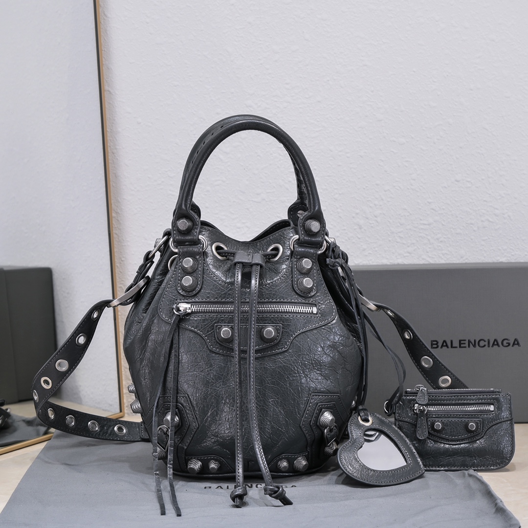 Ba1en*iaga Le Cagole Small Bucket Bag In White/Black/Purple For Women 11.8in/30 cm