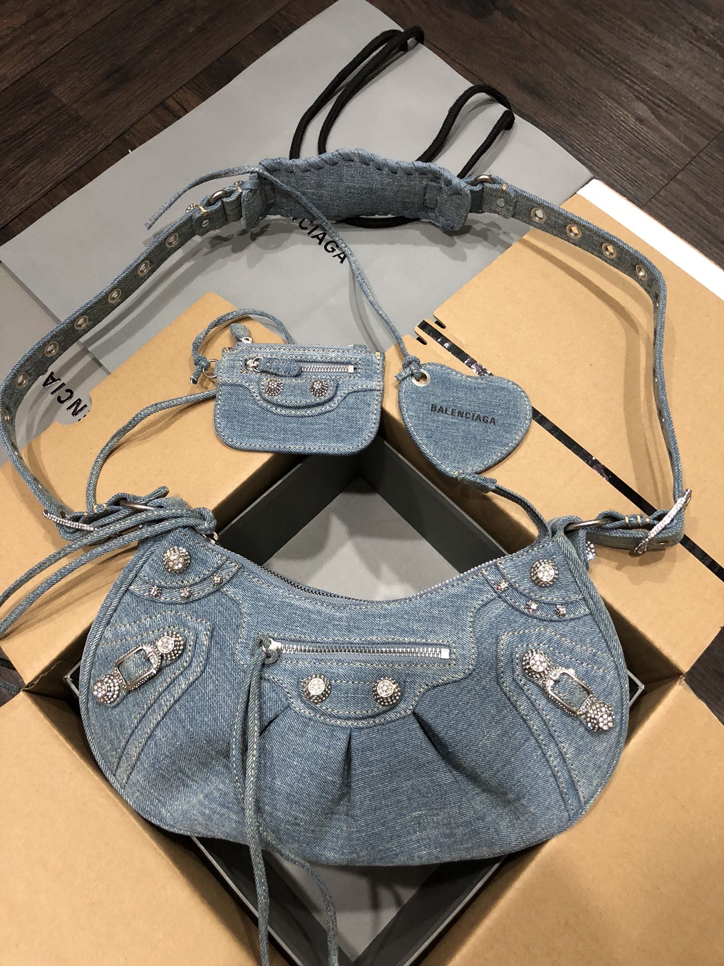 Ba1en*iaga Le Cagole XS Shoulder Bag Denim In Blue For Women 10.2in/26cm 6713092109U4715
