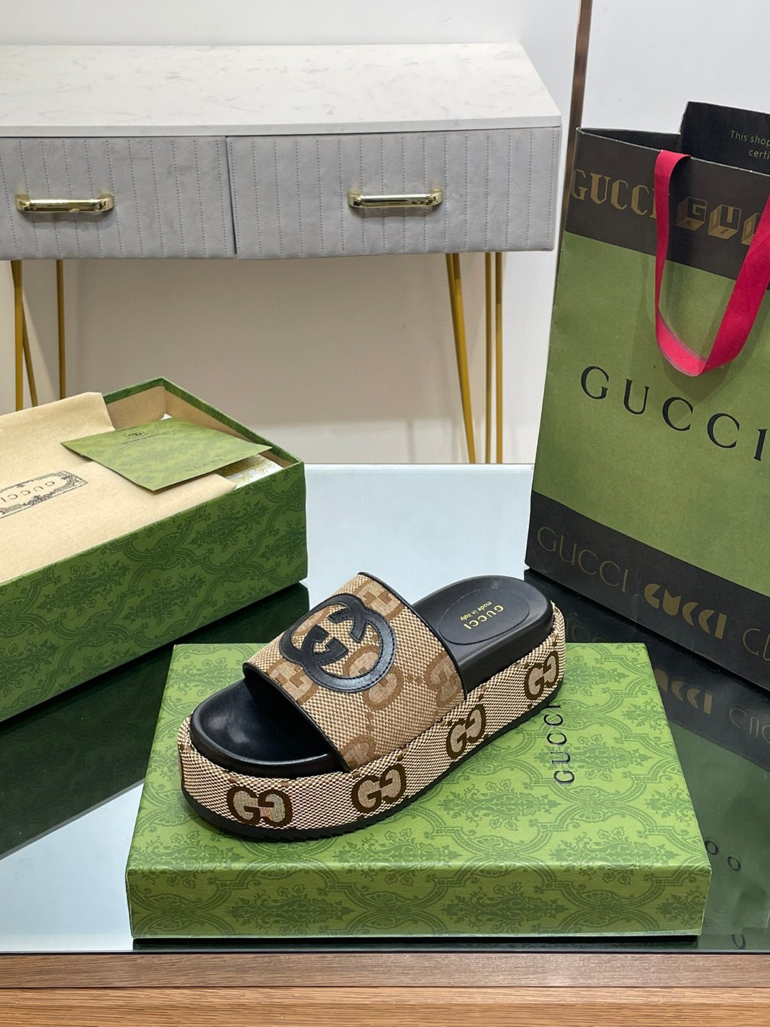 Gvc*1 Platform Slide Sandal Brown For Women ‎