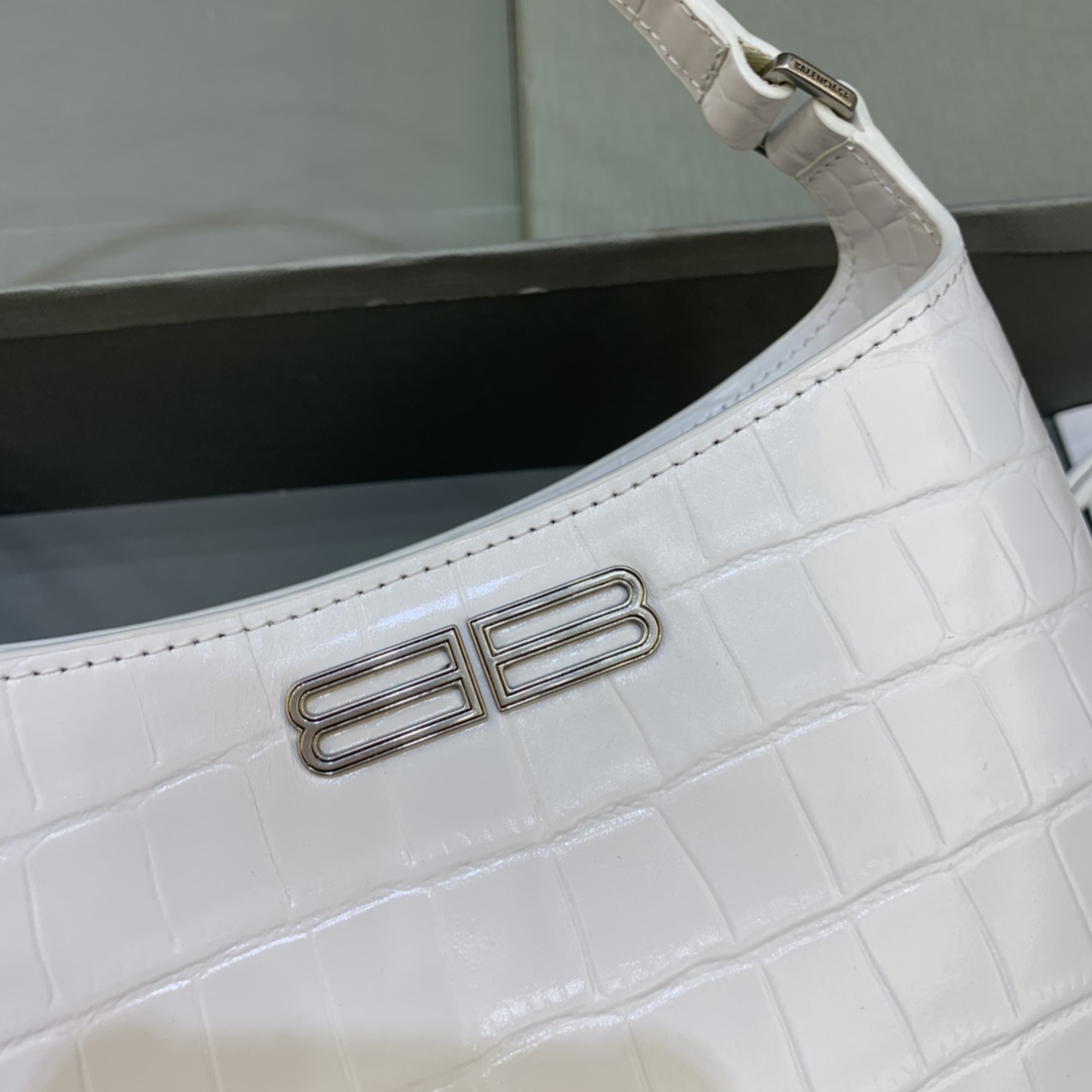 Ba1en*iaga Small Hobo Bag Embossed White For Women 9in/23 cm
