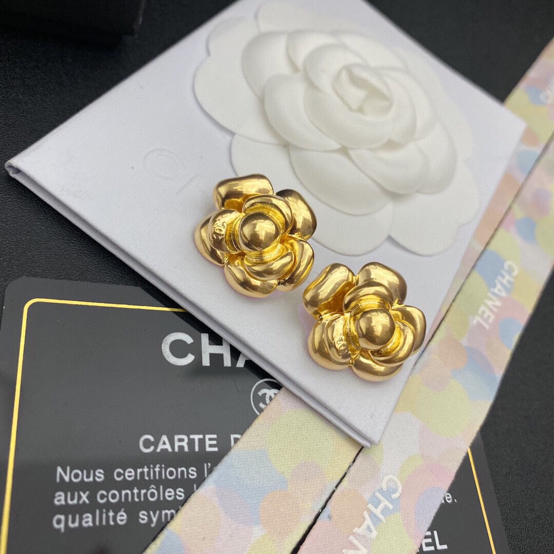 Ch**el Camellia Stud Earrings Gold For Women