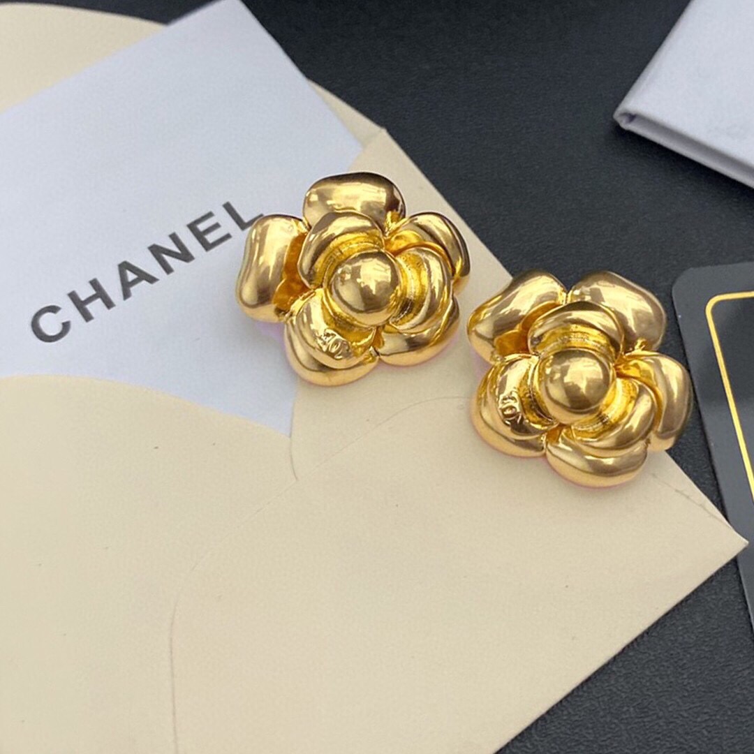 Ch**el Camellia Stud Earrings Gold For Women