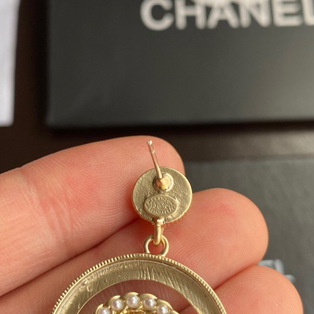 Ch**el Concentric Circles Earrings Gold Tone For Women