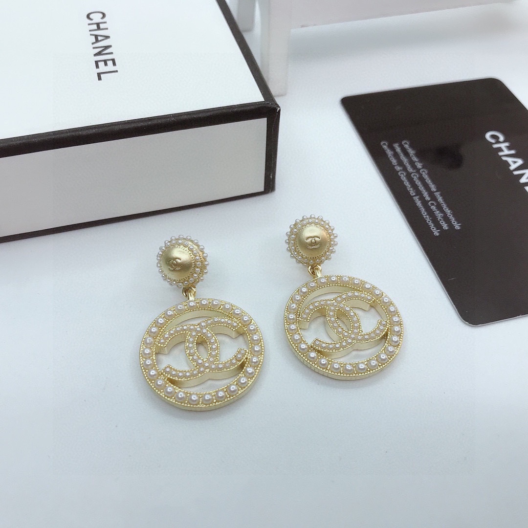 Ch**el Dangling Big Circle Frame Earrings Gold Tone For Women