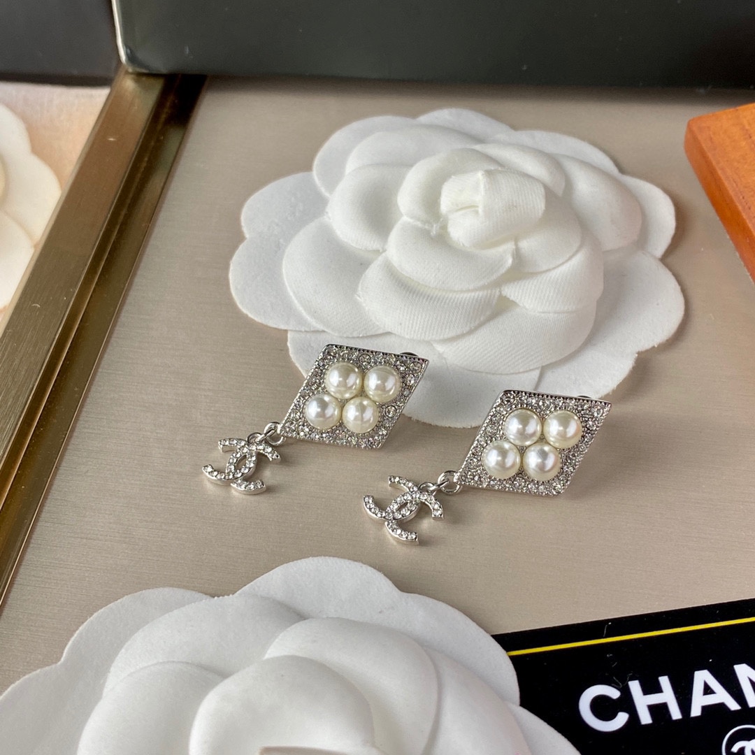 Ch**el Double C Pendant Earrings Silver For Women