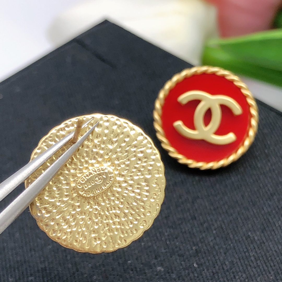 Ch**el Double C Round Earrings Red For Women
