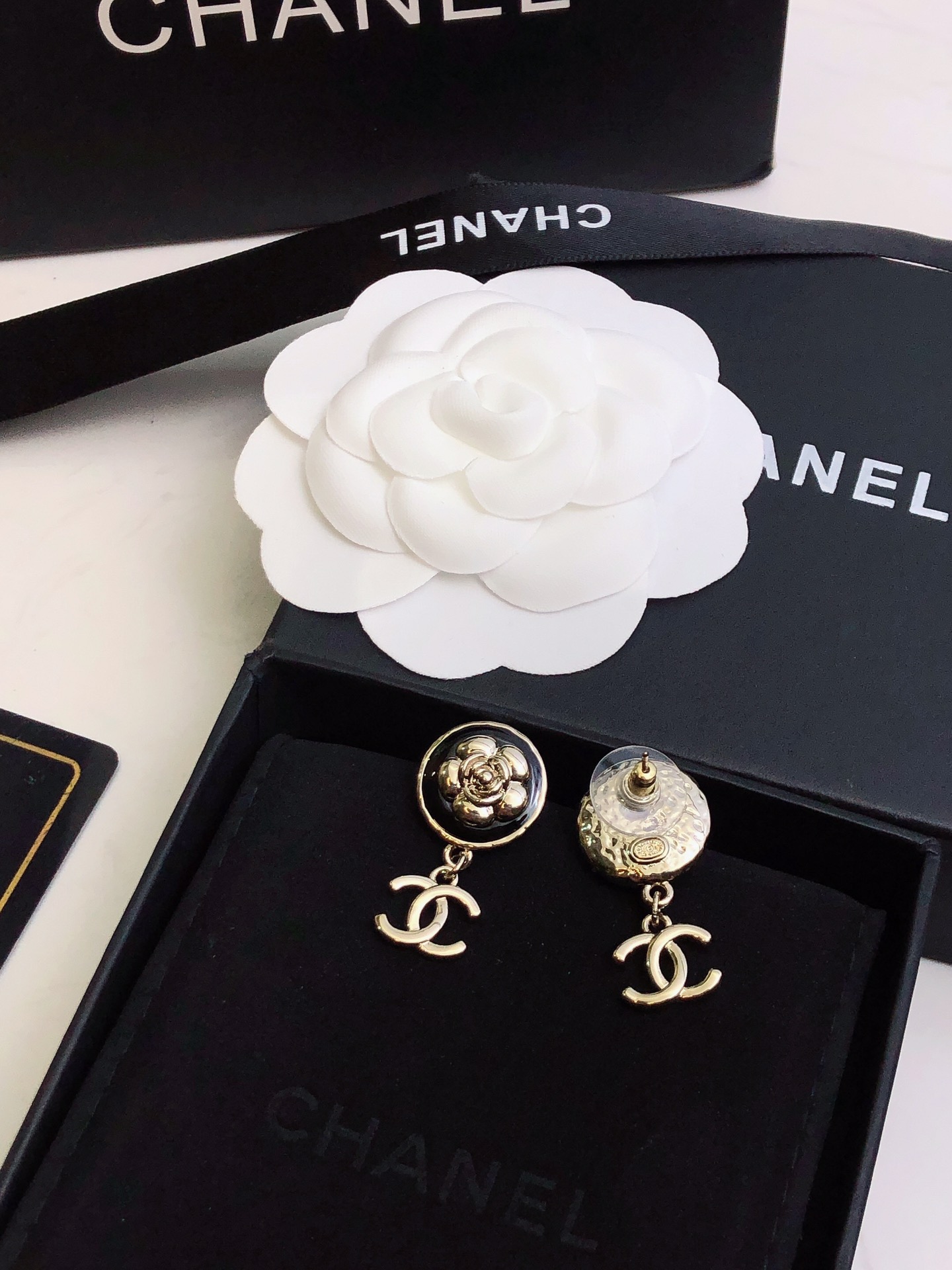 Ch**el Flower Earrings Black For Women
