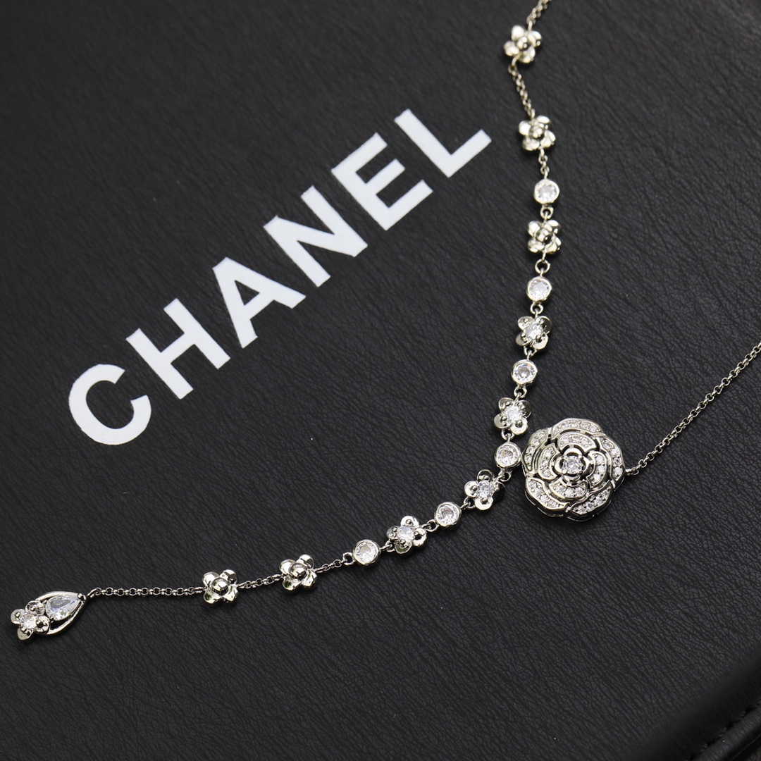 Ch**el Hollow Camellia Necklace Silver For Women