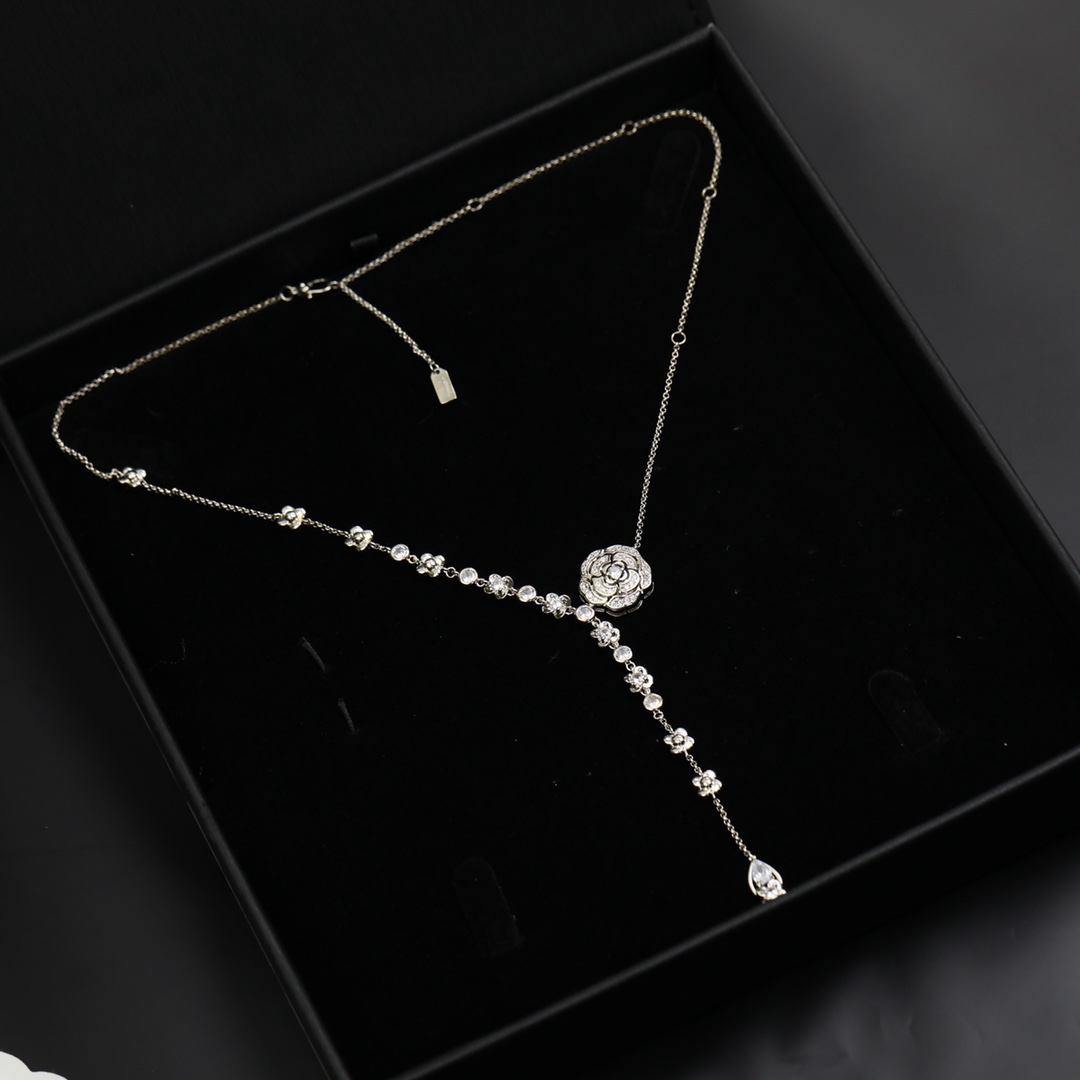 Ch**el Hollow Camellia Necklace Silver For Women