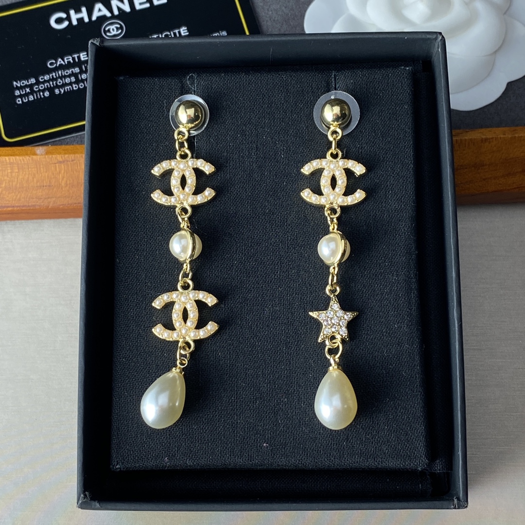 Ch**el Large Asymmetrical Earrings Gold For Women