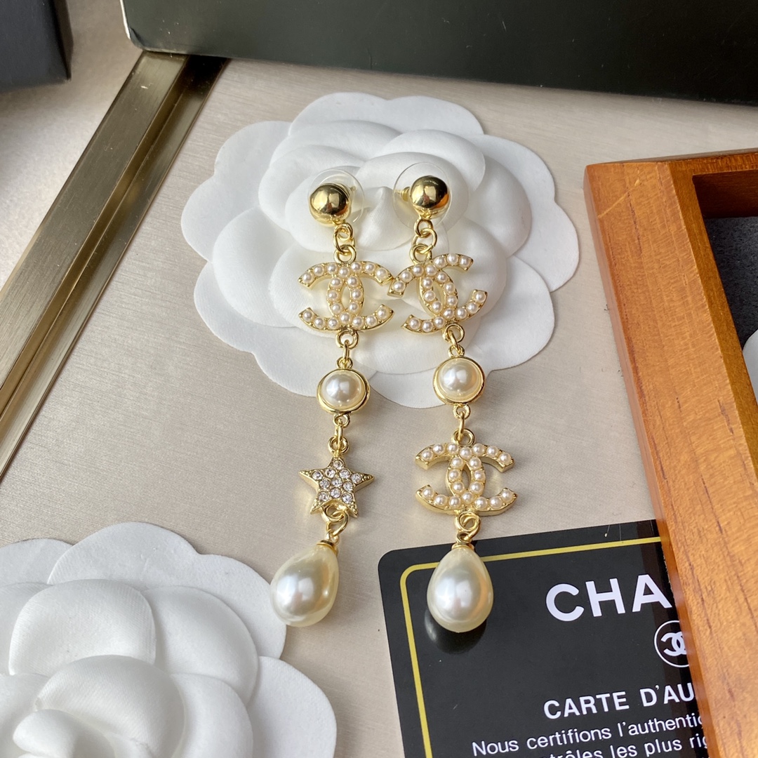 Ch**el Large Asymmetrical Earrings Gold For Women