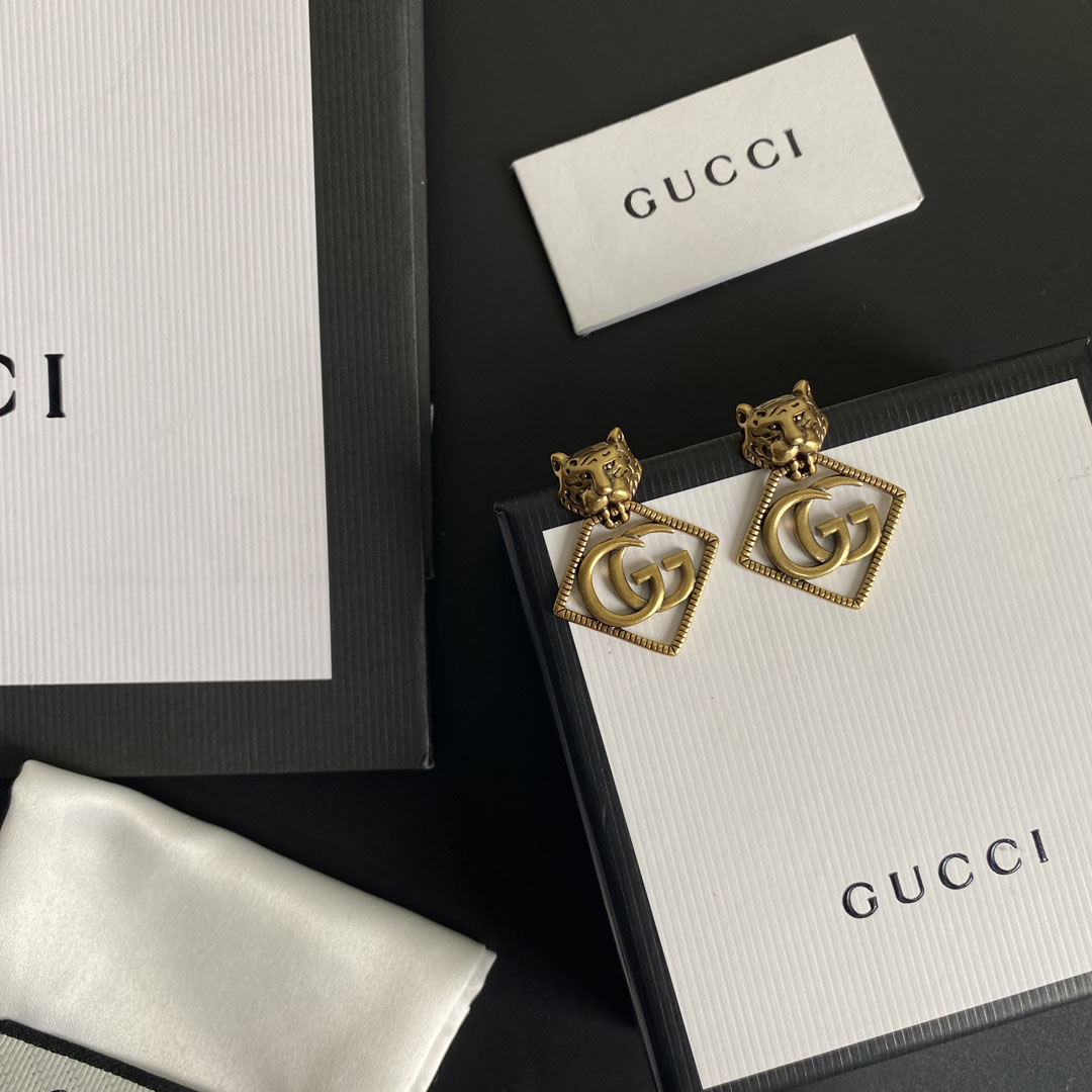 Gvc*1 Leopard Rhombus Earrings Gold Tone For Women