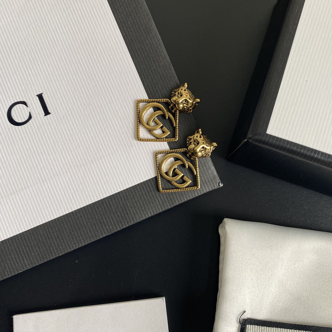Gvc*1 Leopard Rhombus Earrings Gold Tone For Women