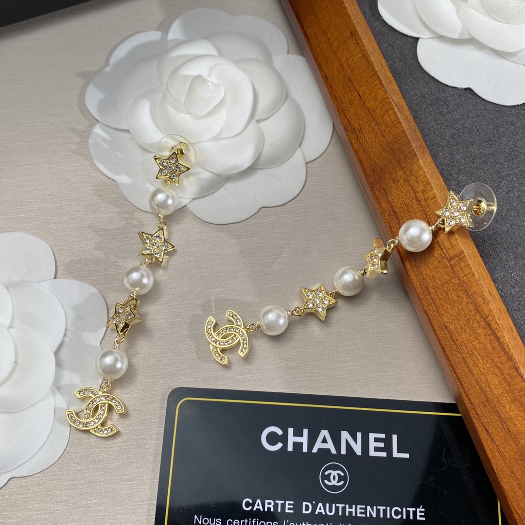 Ch**el Long Star Earrings Gold For Women