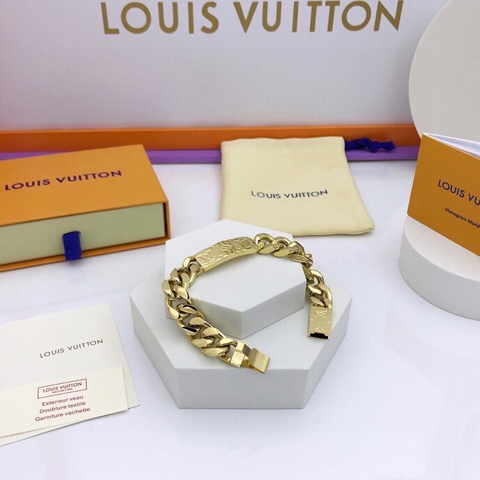 L0vis Vvtt0n Monogram Chain Bracelet Gold Tone For Men