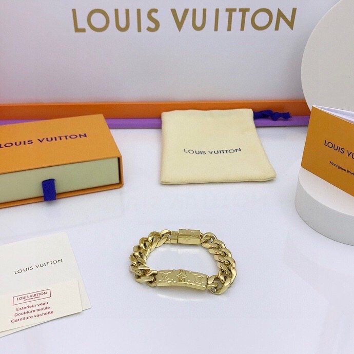 L0vis Vvtt0n Monogram Chain Bracelet Gold Tone For Men
