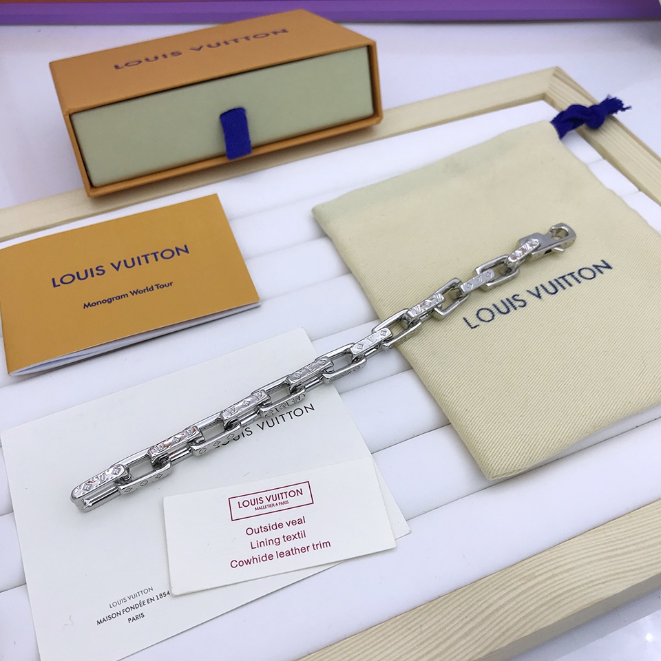 L0vis Vvtt0n Monogram Chain Bracelet Silver Tone For Men M00308