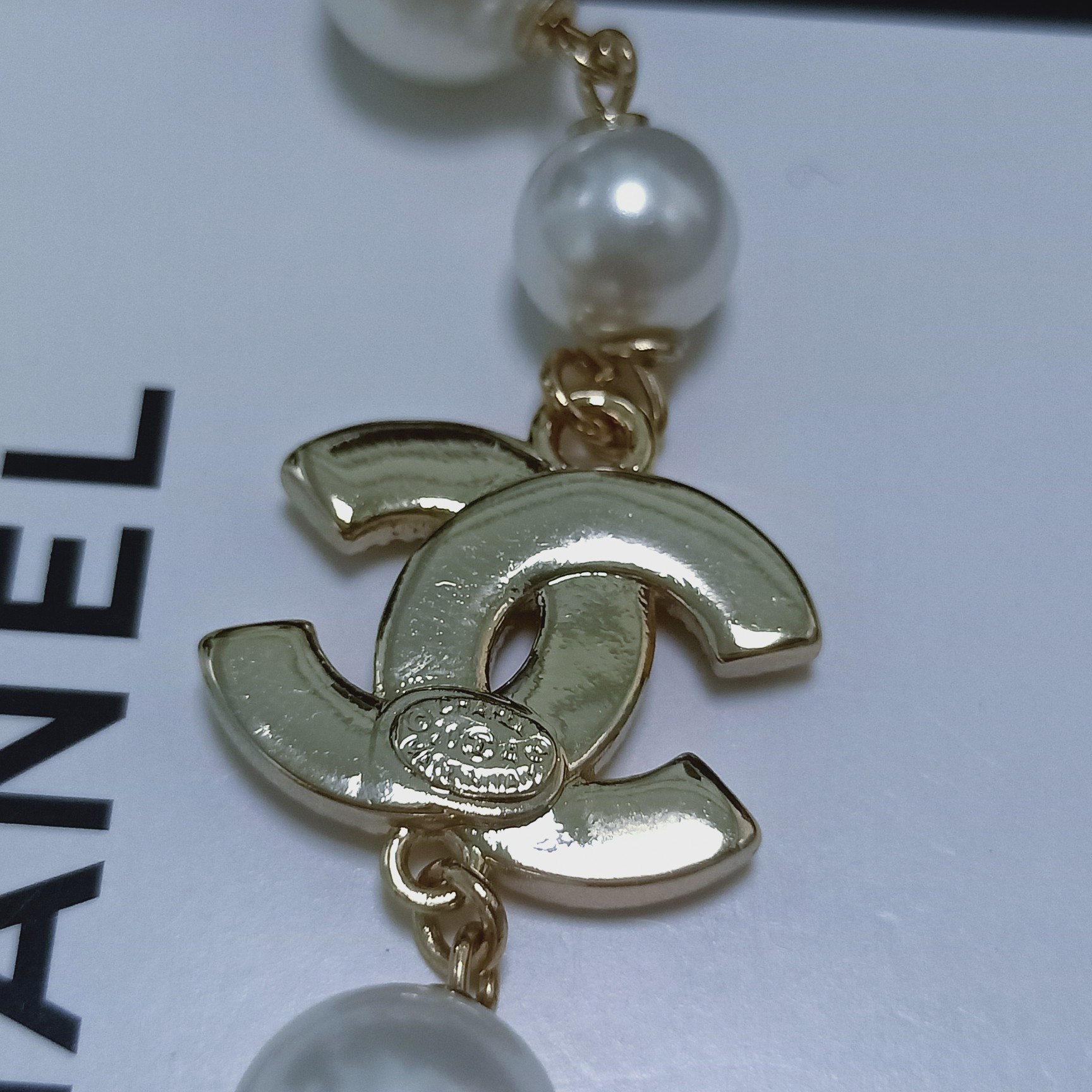 Ch**el Multi Layered Letters Links Pearl Necklace White For Women