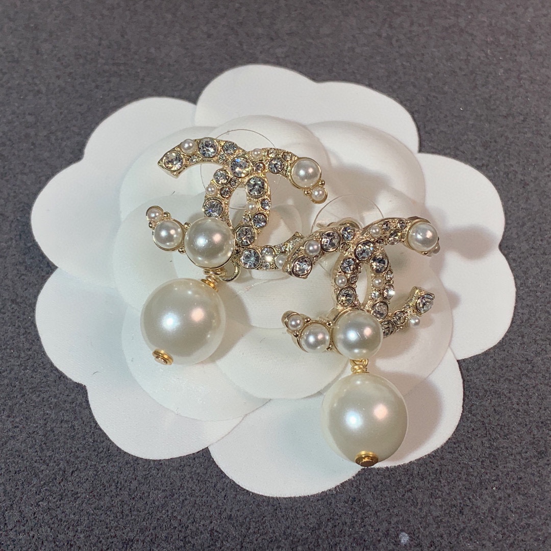 Ch**el Pearl C Double Earrings Gold For Women