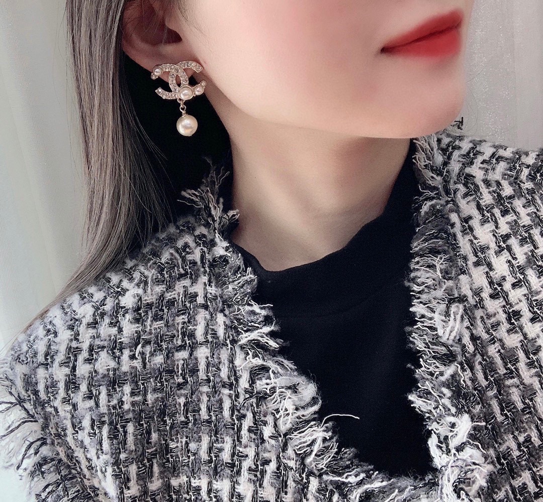 Ch**el Pearl C Double Earrings Gold For Women