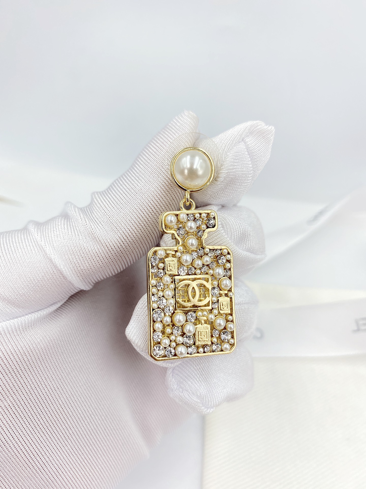 Ch**el Perfume Bottle Earrings Gold Tone For Women