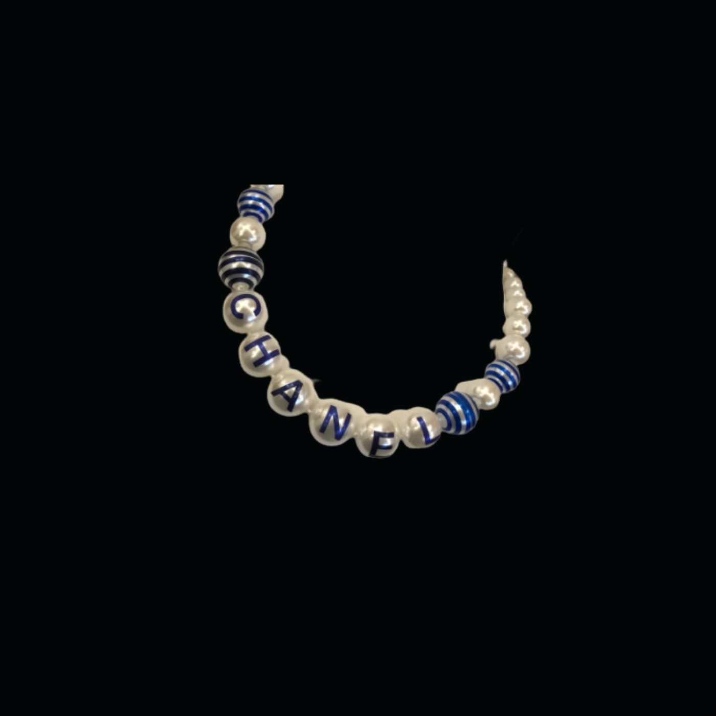 Ch**el Printed Blue C-H-A-N-E-L Bracelet Gold Tone For Women