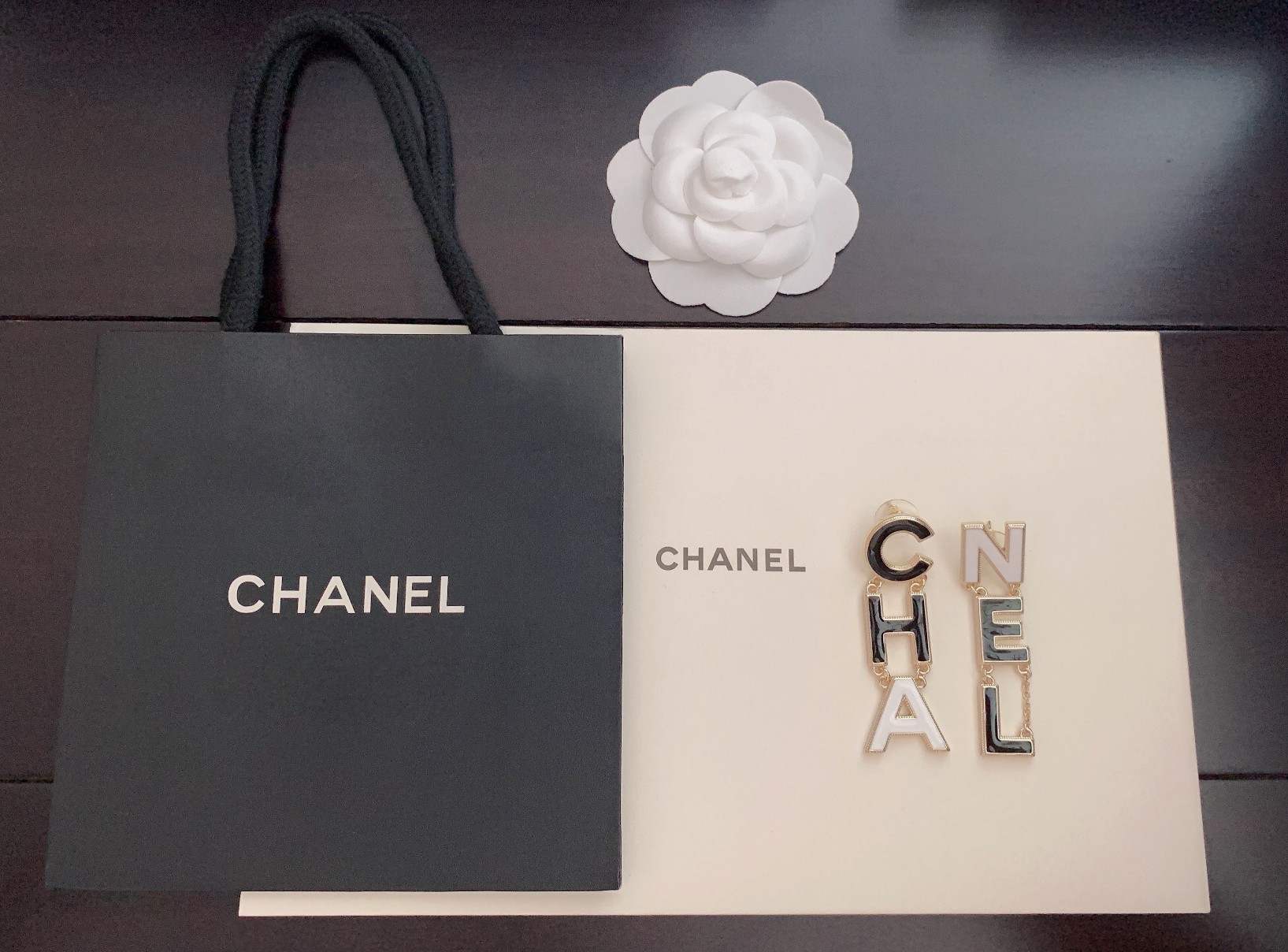 Ch**el Six Letter Earrings Black For Women