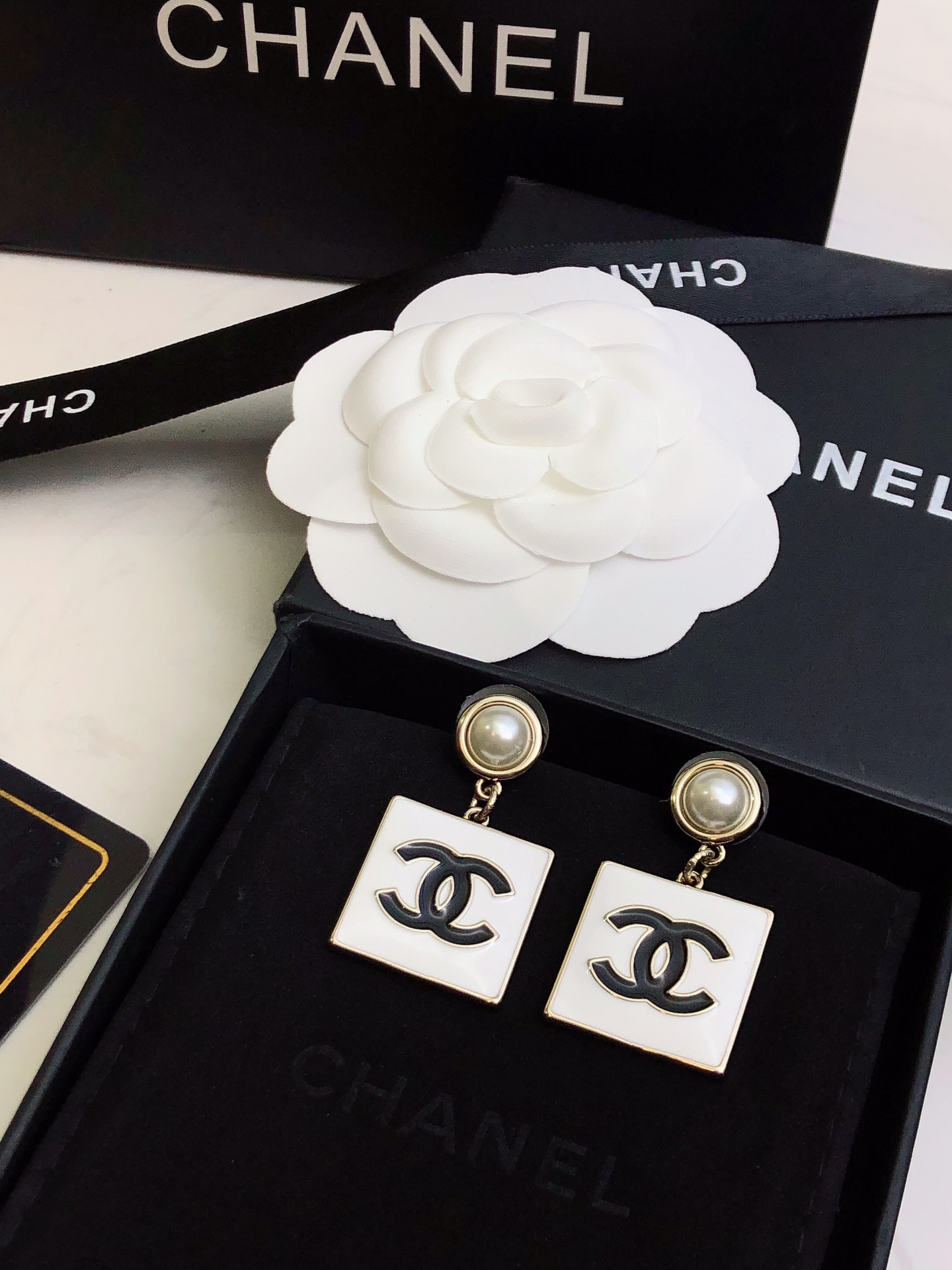 Ch**el Square Earrings White For Women