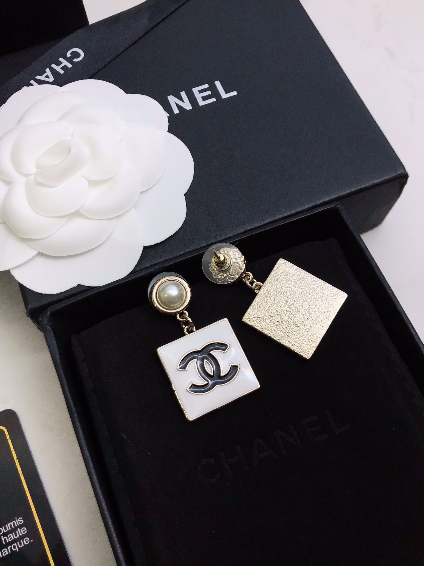 Ch**el Square Earrings White For Women