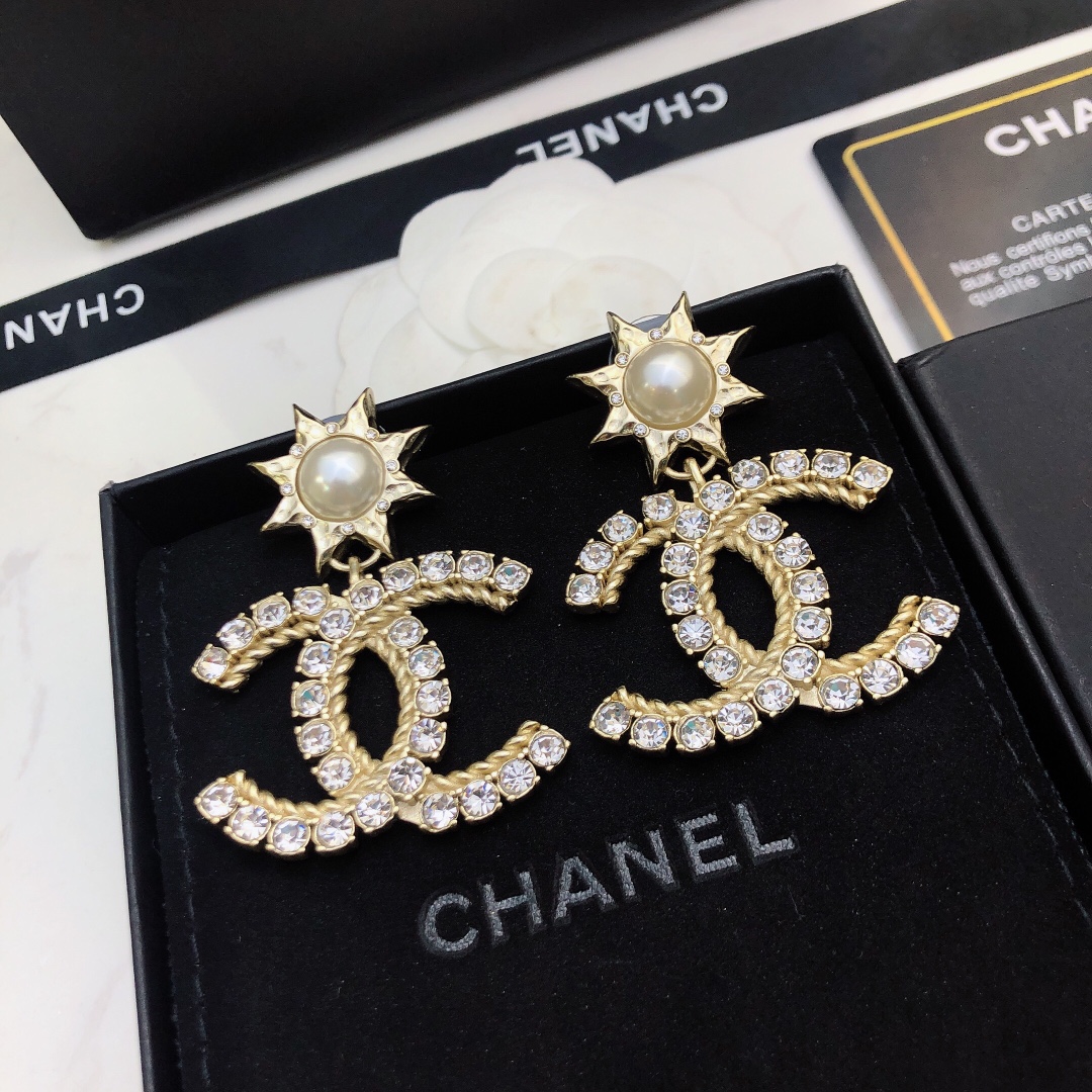 Ch**el Sun Shape Earrings Gold Tone For Women