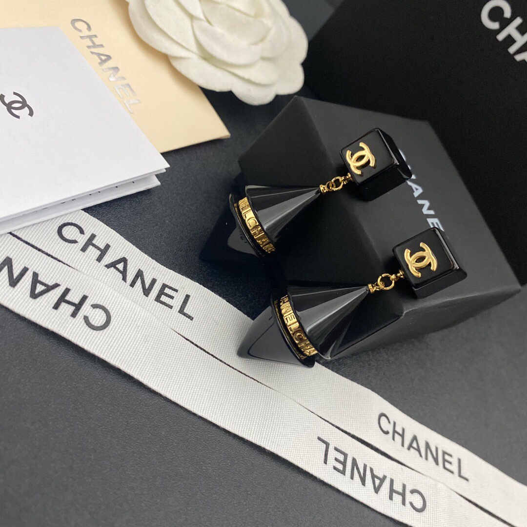 Ch**el Two Symmetrical Cones Earrings Black For Women