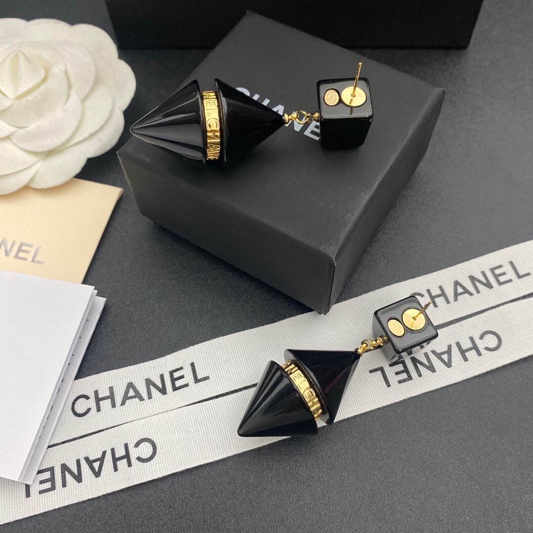 Ch**el Two Symmetrical Cones Earrings Black For Women