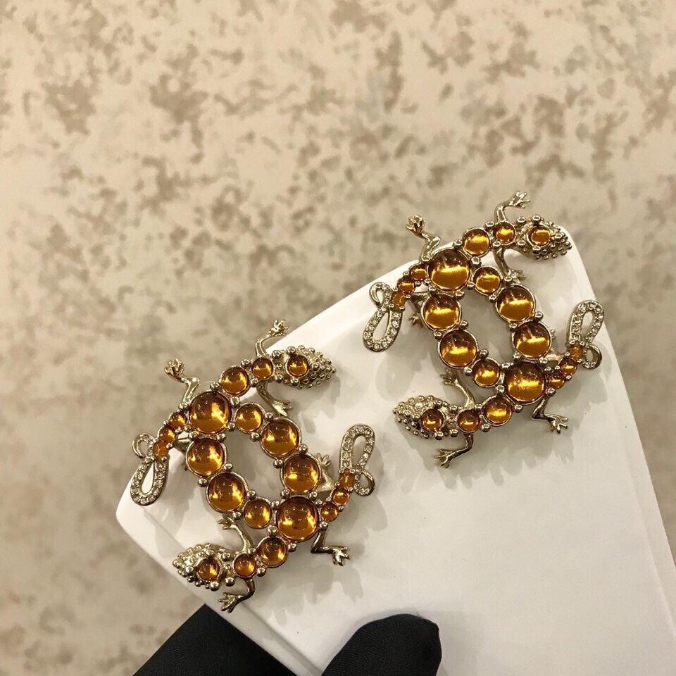 Ch**el Yellow Stones Earrings Gold Tone For Women