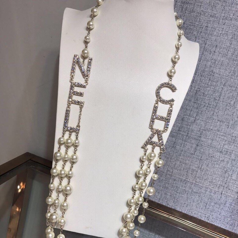 Ch**el C-H-A-N-E-L Necklace Gold Tone For Women