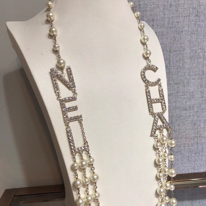 Ch**el C-H-A-N-E-L Necklace Gold Tone For Women