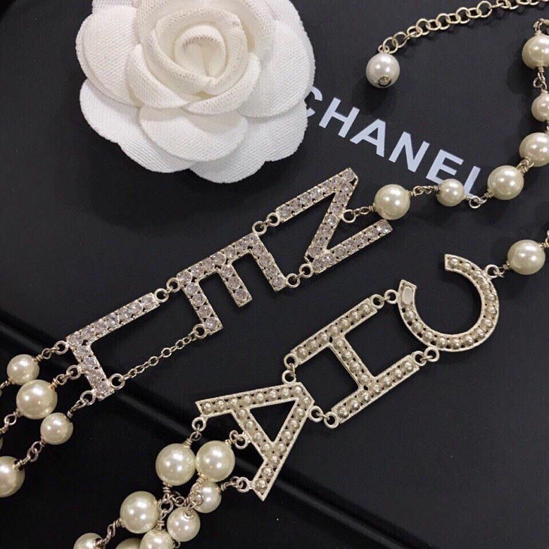 Ch**el C-H-A-N-E-L Necklace Gold Tone For Women