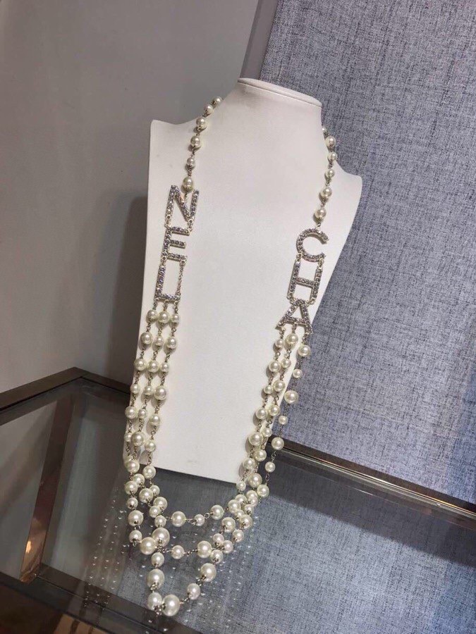 Ch**el C-H-A-N-E-L Necklace Gold Tone For Women