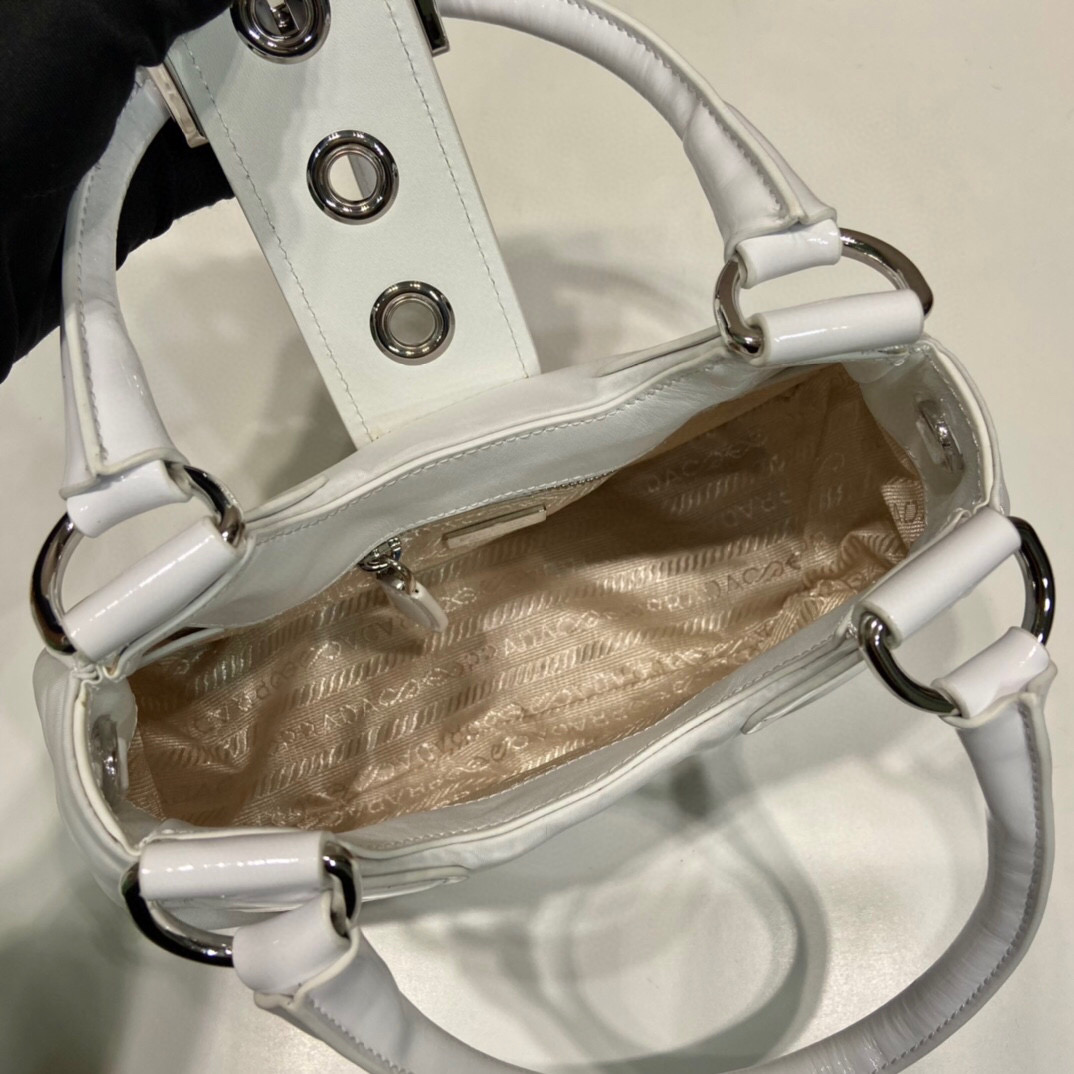 Pra*a Moon Padded Nappa Bag In White/Yellow/Brown For Women 8.8in / 22.5cm 1BA381_2DYI_F0009_V_OOM