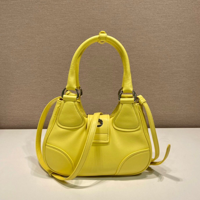 Pra*a Moon Padded Nappa Bag In White/Yellow/Brown For Women 8.8in / 22.5cm 1BA381_2DYI_F0009_V_OOM