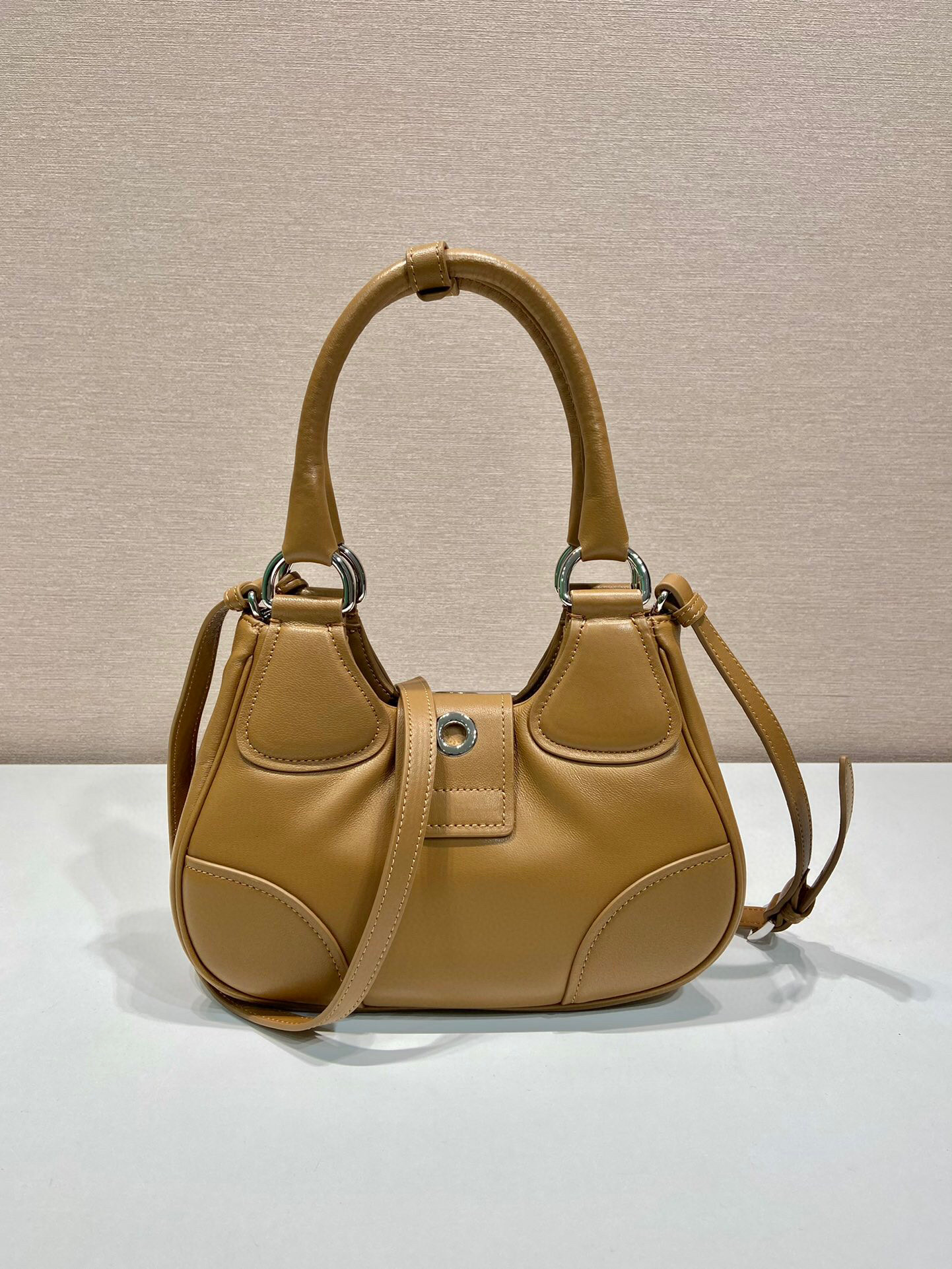 Pra*a Moon Padded Nappa Bag In White/Yellow/Brown For Women 8.8in / 22.5cm 1BA381_2DYI_F0009_V_OOM