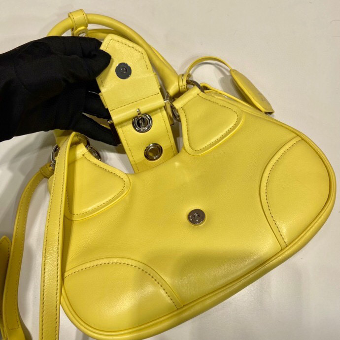 Pra*a Moon Padded Nappa Bag In White/Yellow/Brown For Women 8.8in / 22.5cm 1BA381_2DYI_F0009_V_OOM