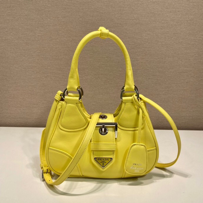 Pra*a Moon Padded Nappa Bag In White/Yellow/Brown For Women 8.8in / 22.5cm 1BA381_2DYI_F0009_V_OOM