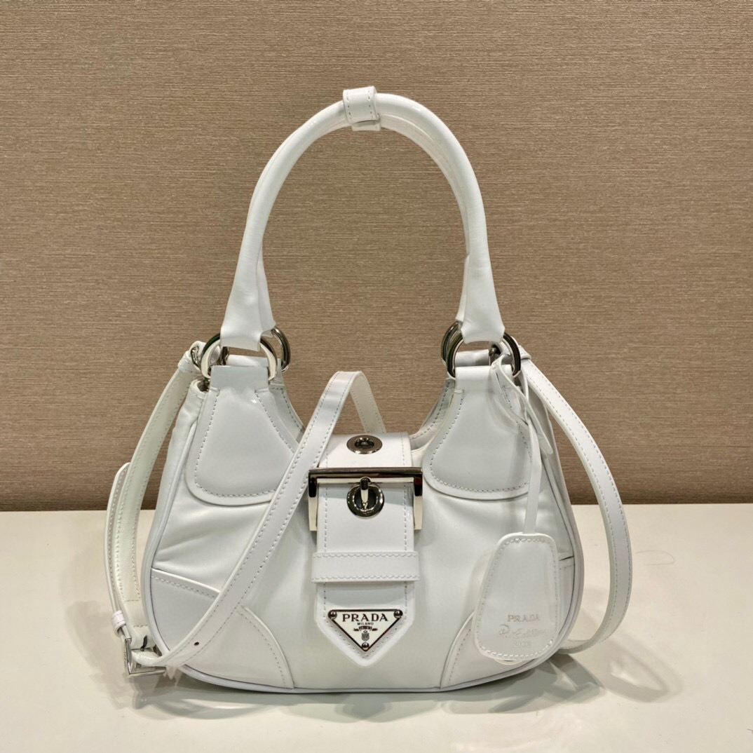 Pra*a Moon Padded Nappa Bag In White/Yellow/Brown For Women 8.8in / 22.5cm 1BA381_2DYI_F0009_V_OOM