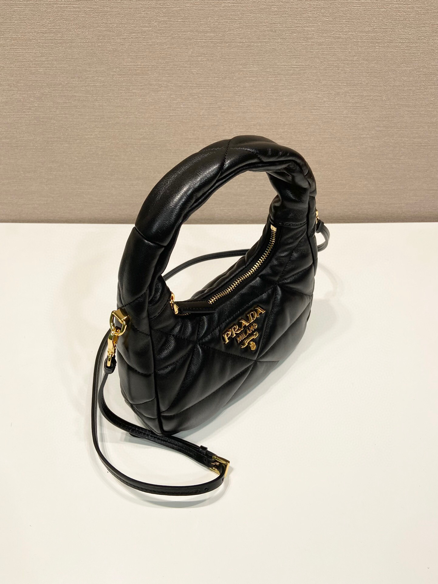 Pra*a Quilted Nappa Shoulder Bag In Black For Women 8.3in/ 21cm