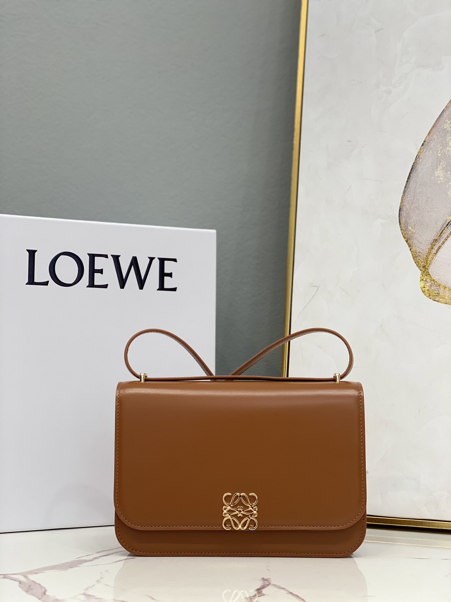 L0ew* Goya Bag Black/White/Brown For Women 8.9in / 22.5cm A896N01X03