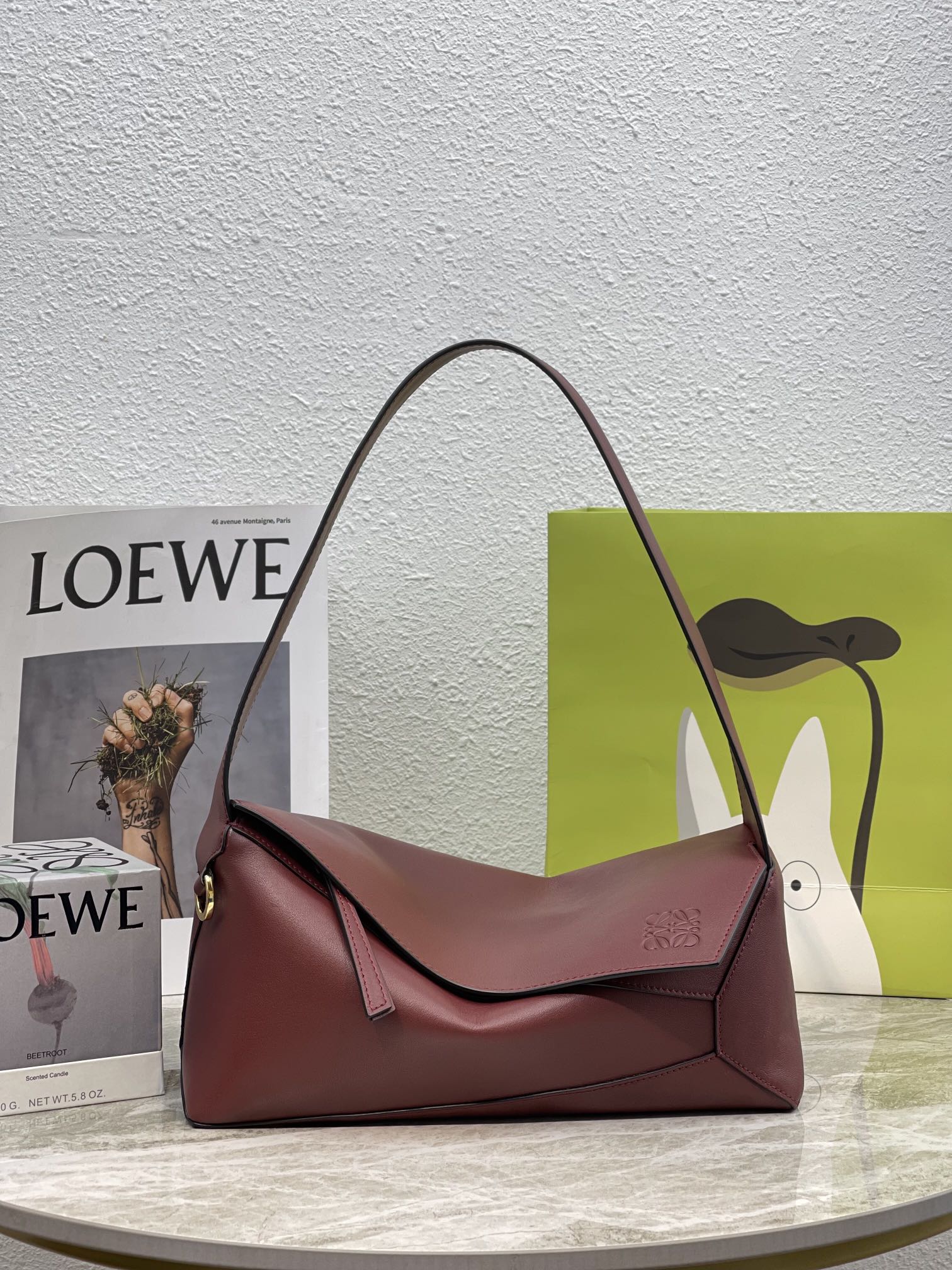L0ew* Puzzle Hobo Bag Black/Light Green/Pink/Yellow/White For Women 11.3in / 28.7cm A510J67X01