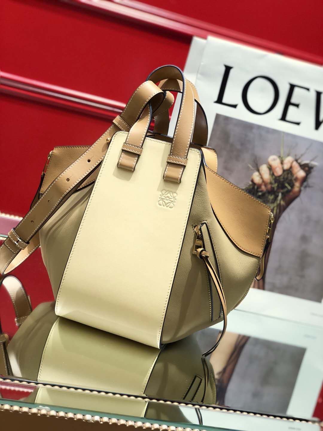 L0ew* Small Hammock Bag Blue/Pink/Beige/White/Brown/Burgundy/Grey For Women 11.8in / 30cm