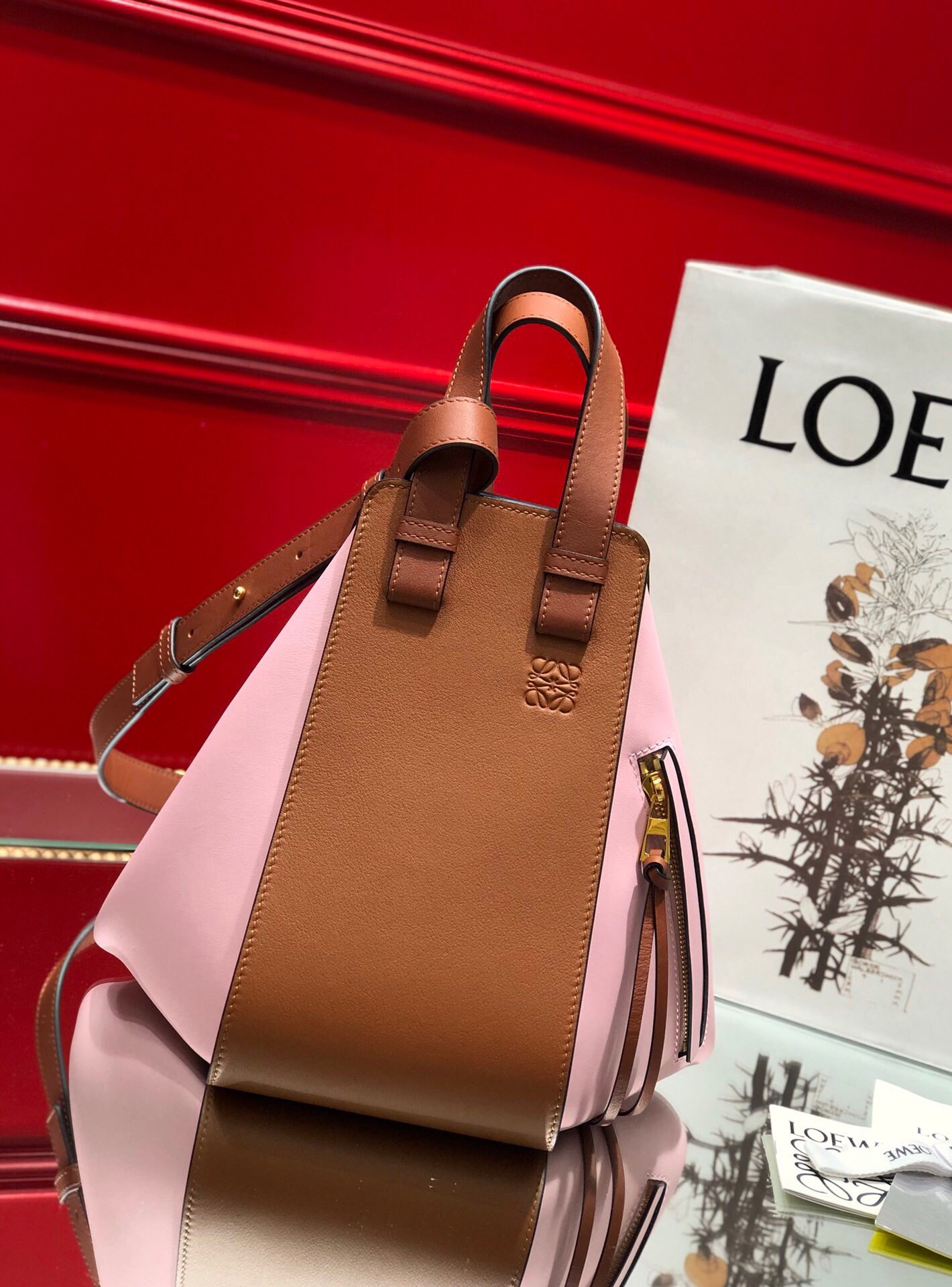 L0ew* Small Hammock Bag Blue/Pink/Beige/White/Brown/Burgundy/Grey For Women 11.8in / 30cm