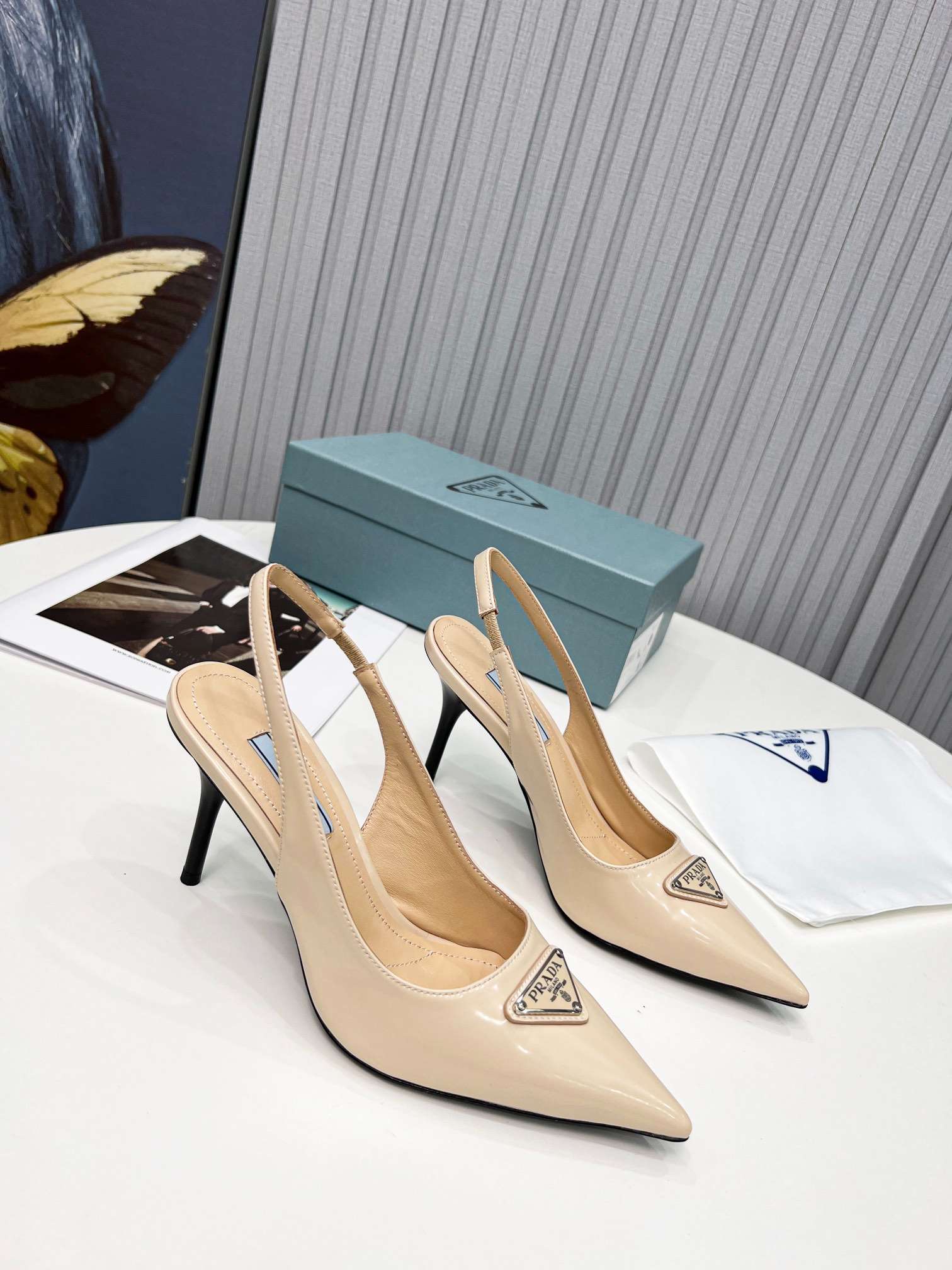 Pra*a Brushed Sling Pumps Cream For Women